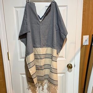 Tribe Alive Blue and White Textured Poncho